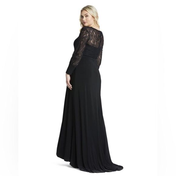 NWOT Mac Duggal | 67143F Black Lace Bodice Long Sleeve Plus Size Gown 14W - Picture 3 of 13